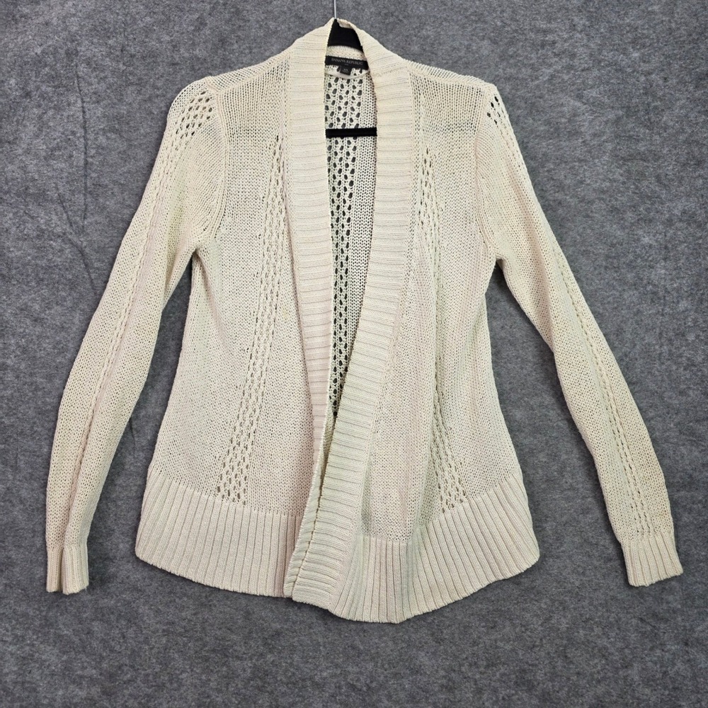 Banana Republic Womens XS Cream Open Front Pointelle Knit Cardigan Sweater READ